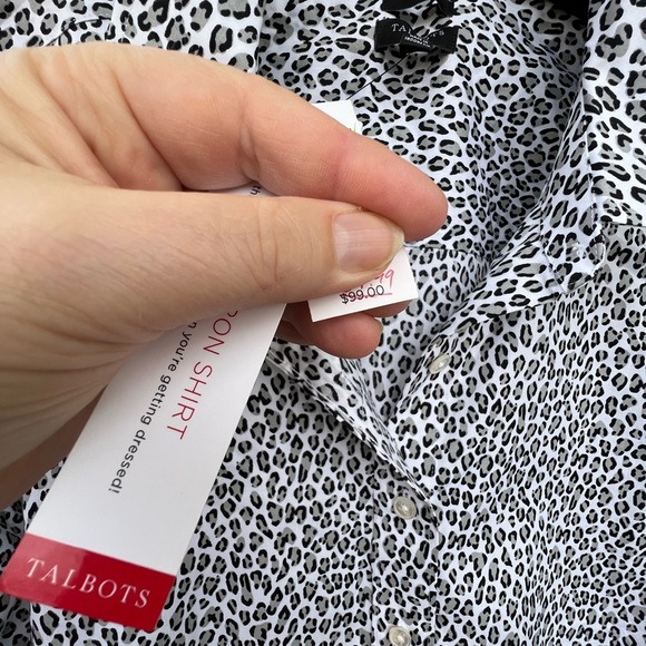 NWT Talbots Fun Gray Black Leopard Wrinkle Resistant Long Sleeve Blouse - Picture 4 of 7